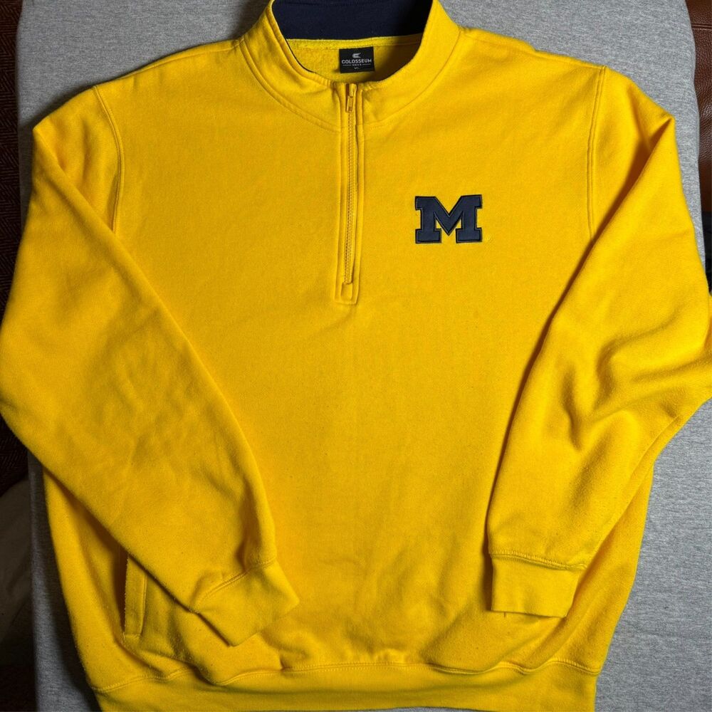 Colosseum Sweatshirt Men XL Yellow NCAA Michigan Wolverines Football Quarter Zip